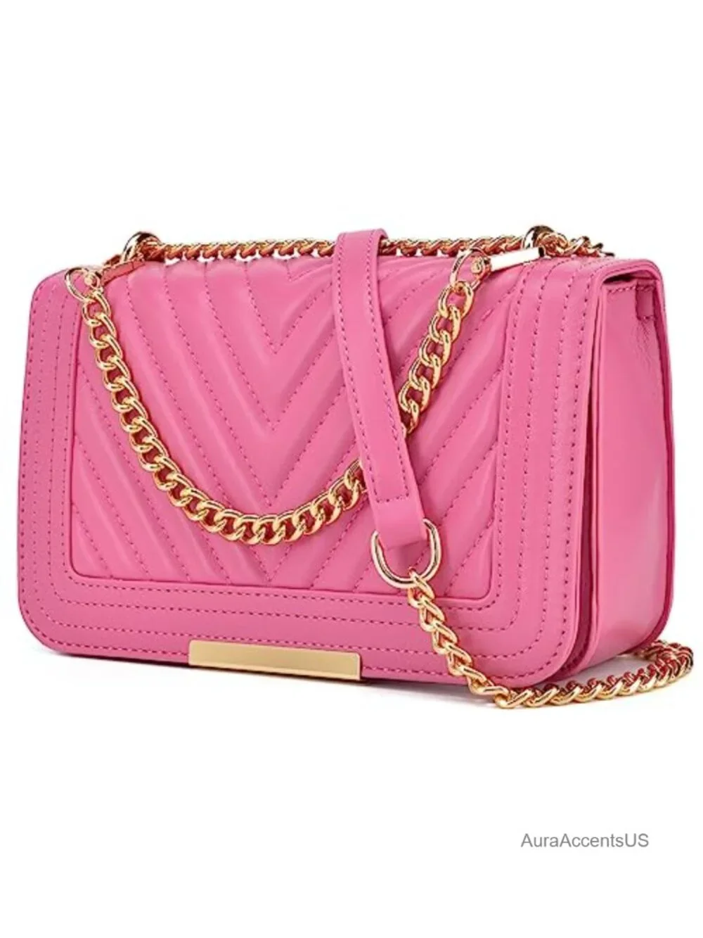 Quilted Faux Leather Satchel Handbag with Convertible Chain Strap